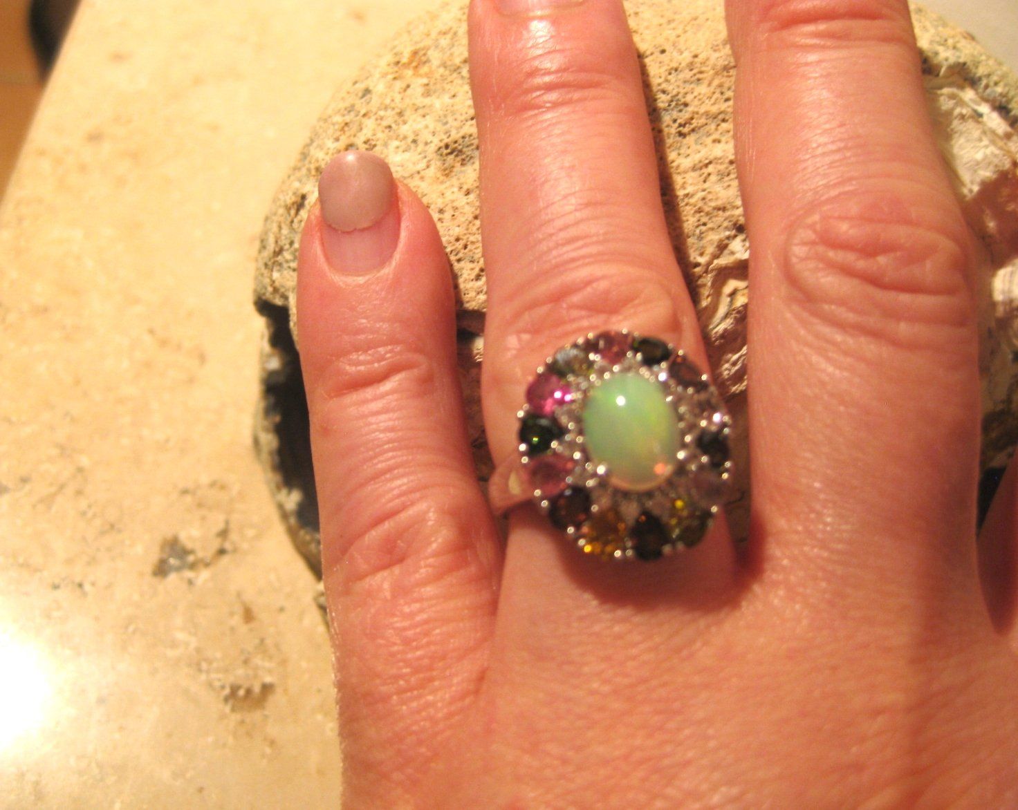 Ringe: ST.S. 925° MILCHOPAL/TURMALINST. RING D.M.18, MP – Neu (gemäss Beschreibung) aus Weiningen ZH von actera 4