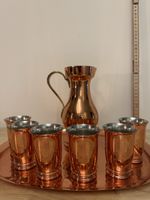 Kupfer-Servierset mit Kanne, 6 Bechern und Tablett