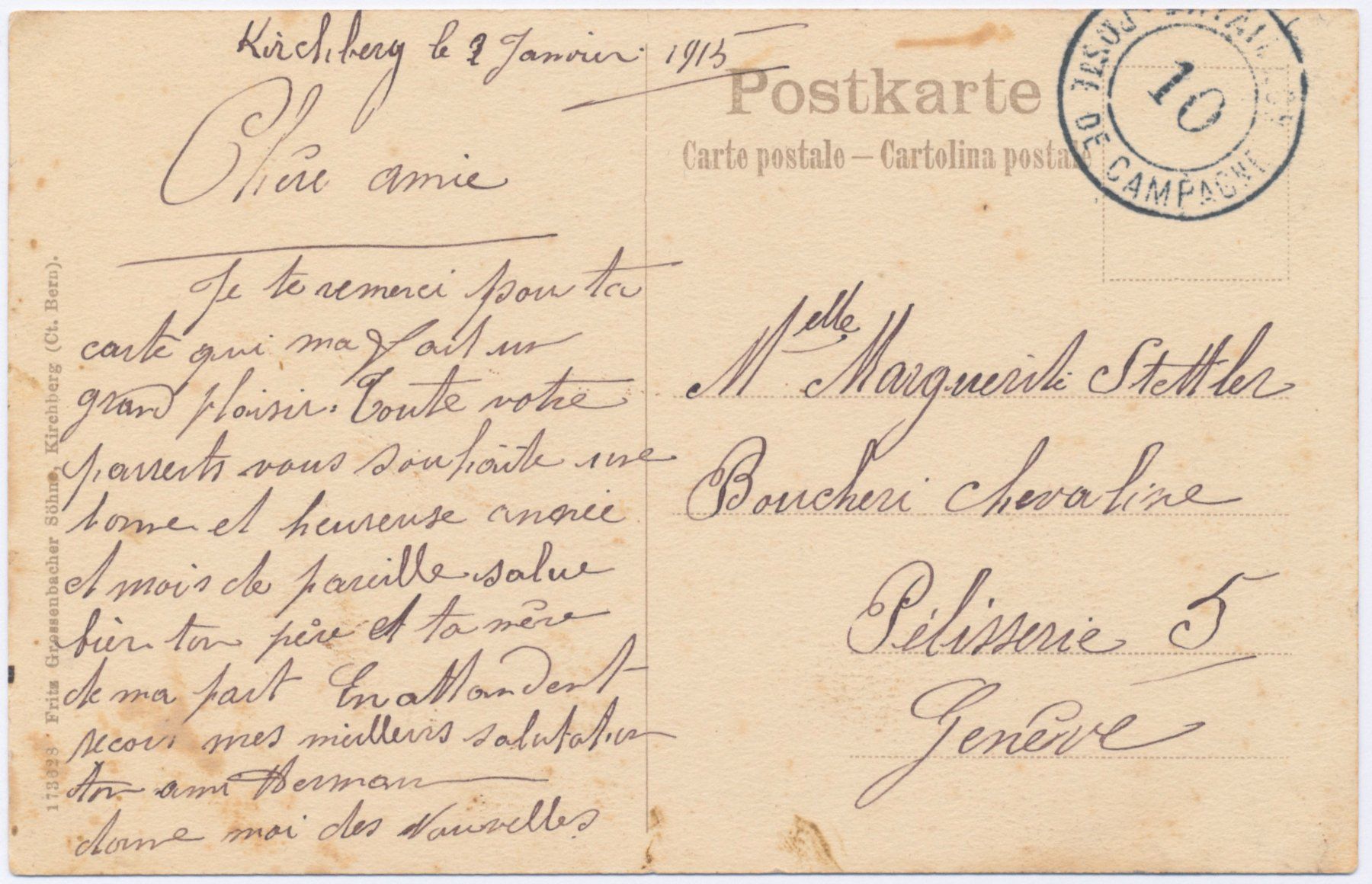 Cartoline postali: Kirchberg 1915 – Usato da Lützelflüh-Goldb venduto da fluidum 1