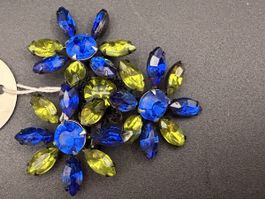 Vintage-Stil blaue gelbe Strass-Blumen-Brosche