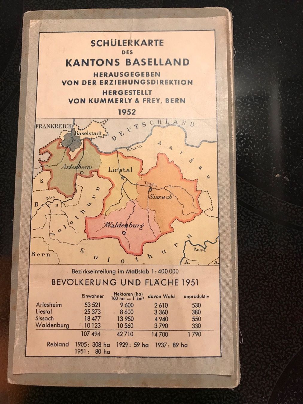 Cartine & Atlanti: Schulkarte  des Kanton Baselland 1952 – Usato da Oberwil BL venduto da elk_wf5x 1