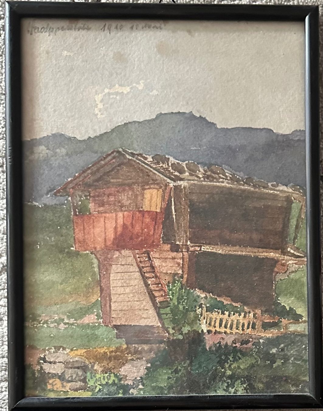 Gemälde: Fred Bauer (189-1985) Gartenhause Ansicht Aqurell – Gebraucht aus Root von
