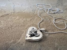 Medaillon mit Engel Sterling Silver 925 Herz Amulett