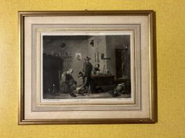 Antike Stich der Dorfartz,Hand koloriert, Betitelt und Signi