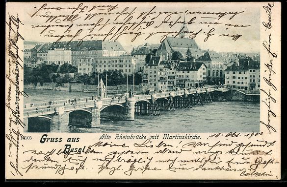 Ansichtskarten: Basel, Alte Rheinbrücke mit Martinskirc – Gebraucht aus Berlin von bartko-reher