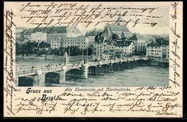 Basel, Alte Rheinbrücke mit Martinskirc