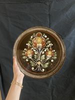 handgemachter Keramik Teller Blumenmuster braun