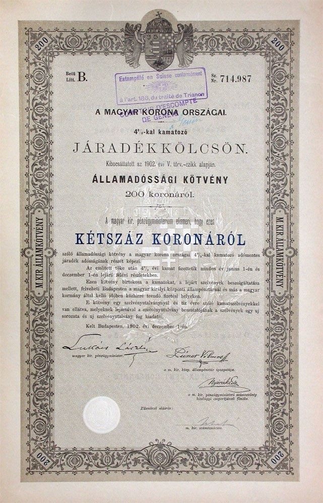 Documenti: 4% Königreich Ungarn, Budapest - 1902 – Usato da Solothurn venduto da Sgasche