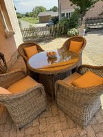 Gartentisch mit 4 Stühlen Rattangeflecht Sitzgruppe 