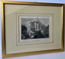 Original-Stahlstich „Hohenschwangau“ 1850 Institut Hildbur
