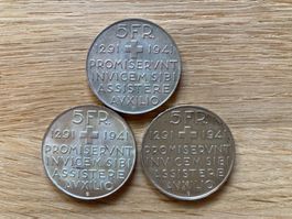 Gedenkmünzen von 1941 Bundesfeier ,  ( 3 Stk. )