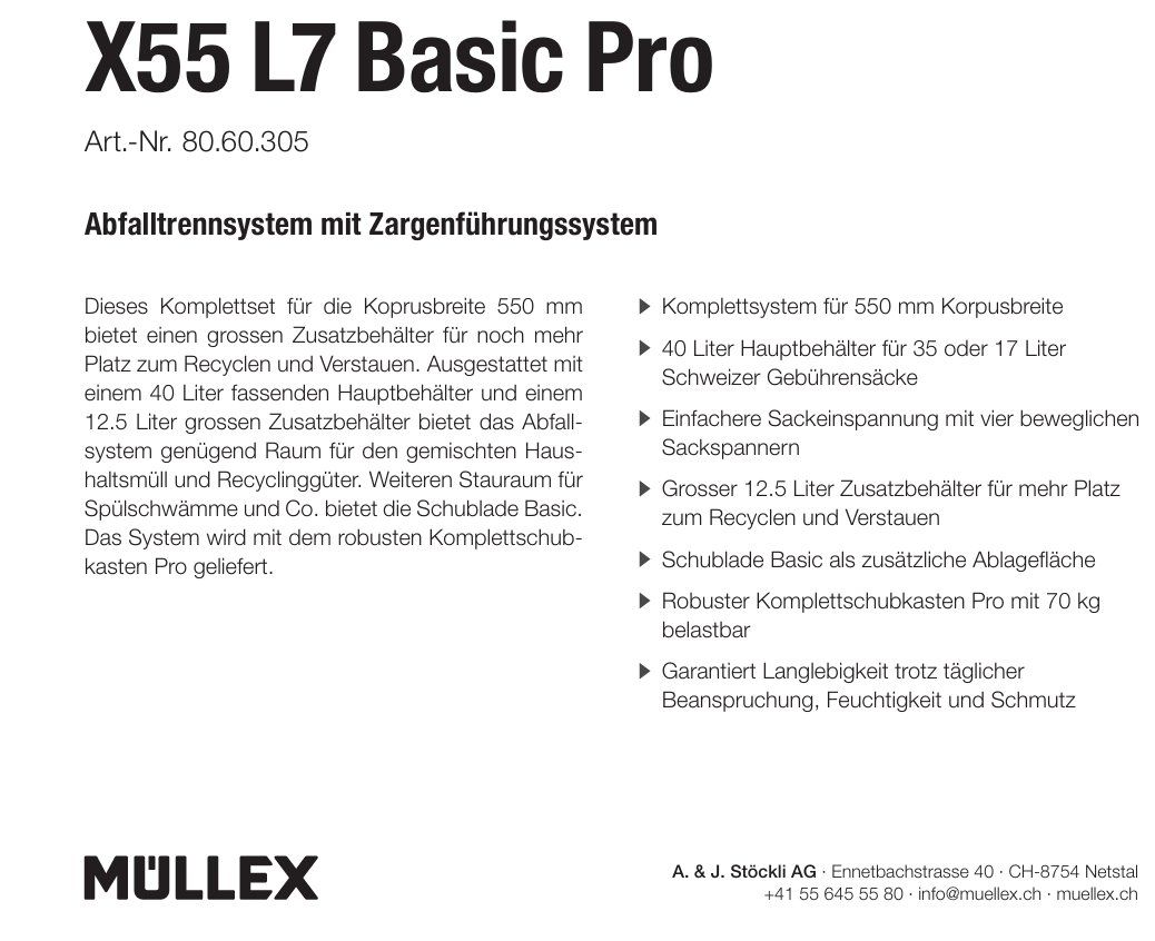 Müllex Abfalleimer: 063 Müllex Abfallsystem X55 L7 Basic Pro – Neu und originalverpackt aus Derendingen von Meisterstuecke 2