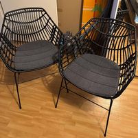 2 chaises de jardin design noir avec coussins gris neuves