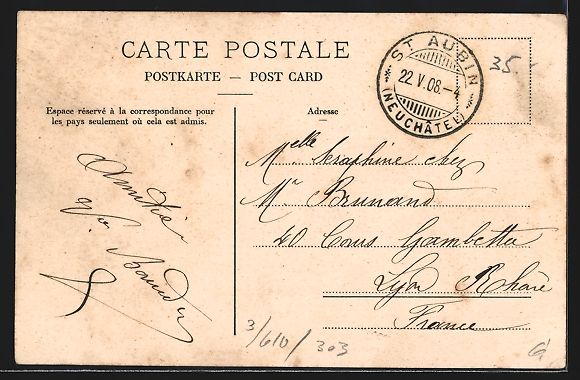 Cartes postales: AK St-Aubin, Rue, Strassenpartie, 1908 – D'occasion à Berlin par bartko-reher 1