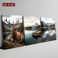 3- tl. Wandbild auf Holzrahmen 🔝 NEU Natur Mix Hirsch 🦌