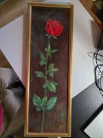Gemälde signiert Blumen Bild Natur Pflanze rote Rose