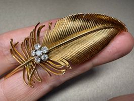 Gold Brosche mit Diamanten 1900 Frankreich echt Jugendstil