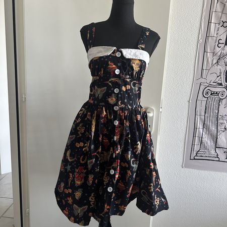 VINTAGE ROCKABILLY BLACK TATTOO MIDI DRESS
