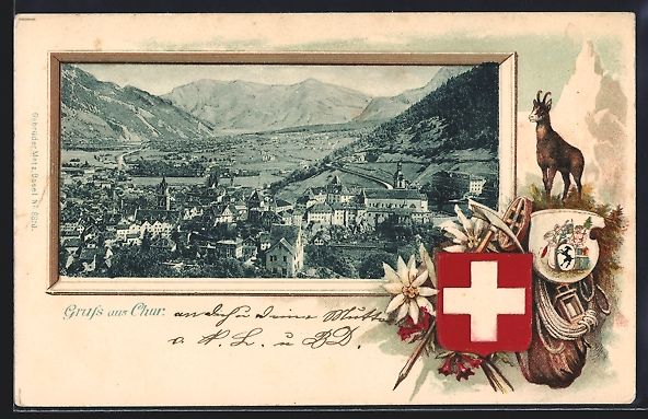 Ansichtskarten: Passepartout-Lithographie Chur, Panorama – Gebraucht aus Berlin von bartko-reher