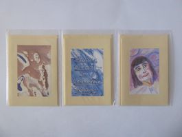 3 hochw. Kunst Doppelschreibkarten, neu