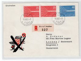 Schweiz, FDC Europa 15.7.1957 nach Leoben Österreich 17.7.57