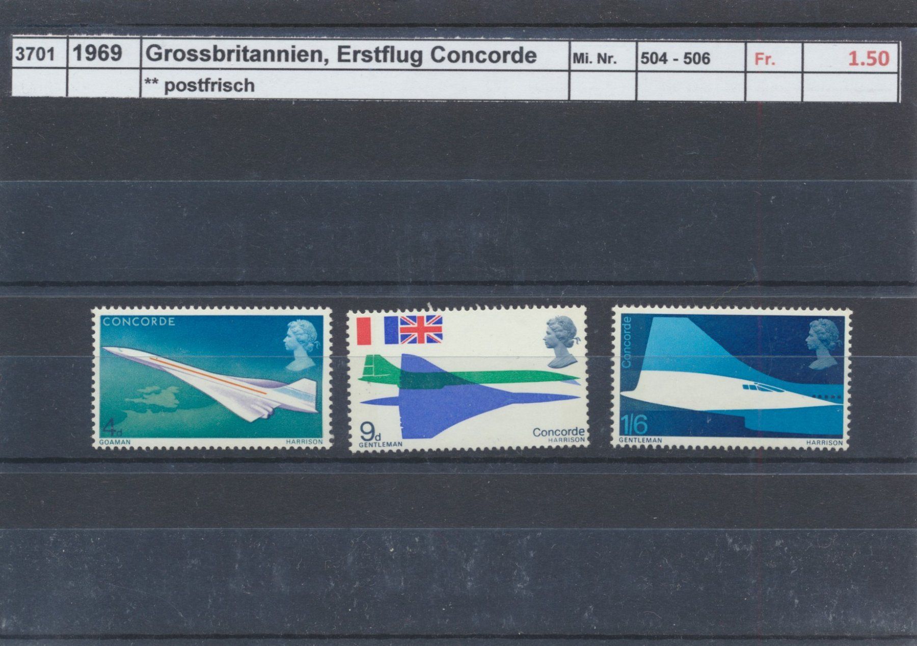 Tutti i francobolli: 1969 Grossbritannien, "Erstflug Concorde", ** postfrisch – Nuovo (secondo la descrizione) da Winterthur venduto da Zupogeru