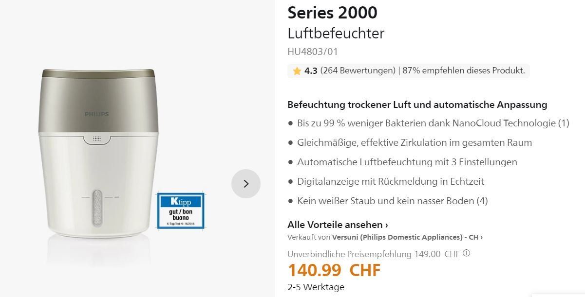 Philips Umidificatori d'aria: Luftbefeuchter Philips HU4803 mit Ersatzfilter – Usato da Degersheim venduto da erefdee