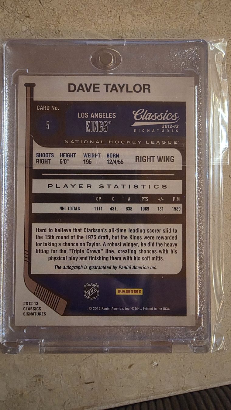 NHL Sammelbilder & Trading cards: Dave Taylor autographed panini classics 2012-13 Classics – Neu (gemäss Beschreibung) aus Boltigen von Calagero 1