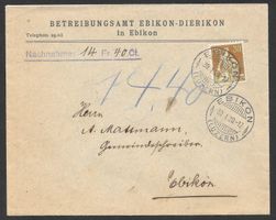 Ebikon Nachnahme-Brief Fr. 14.40 Betreibungsamt 30.1.1920