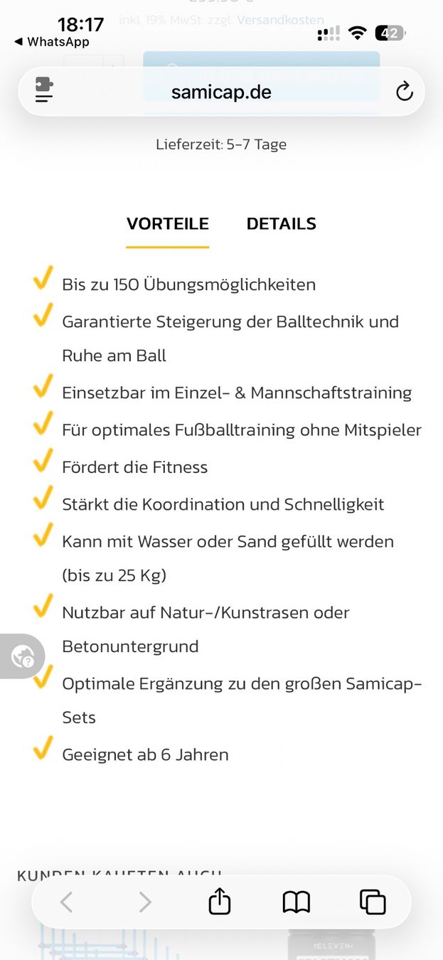 Palloni: Samicap 4er Set (Trainingshilfen) – Usato da Waltenschwil venduto da cmprobst 1