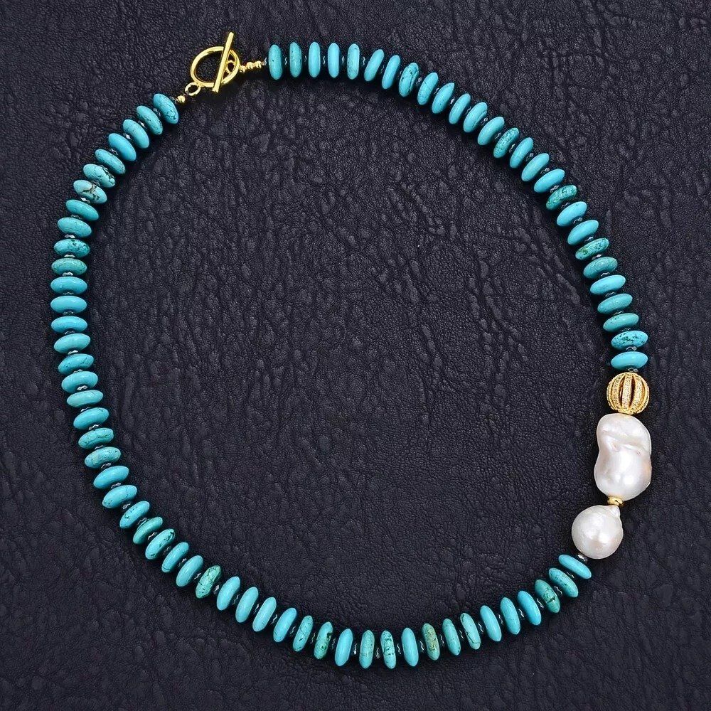 Catenine: Wunderbar Türkis Perlen Halskette Collier Perle Turquoise – Nuovo (secondo la descrizione) da Prilly venduto da ilyria73 3