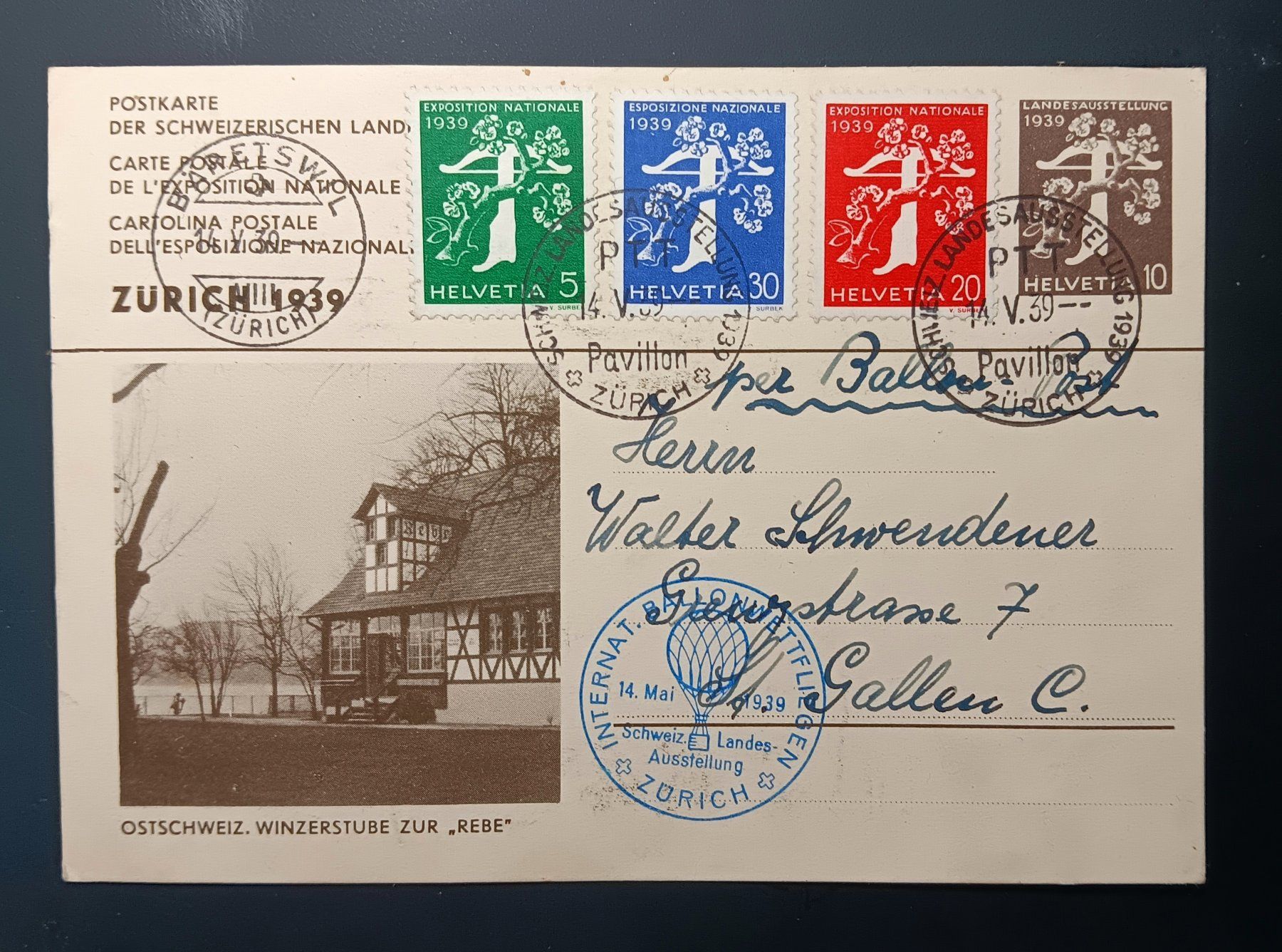 Tutti i francobolli: BALLONPOST / BILDPOSTKARTE 1939 – Usato da Holderbank AG venduto da DINOS-PHILA