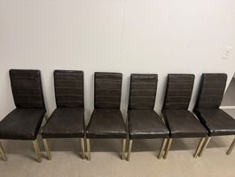 6 Esszimmerstühle dunkelbraun mit Metallbeinen