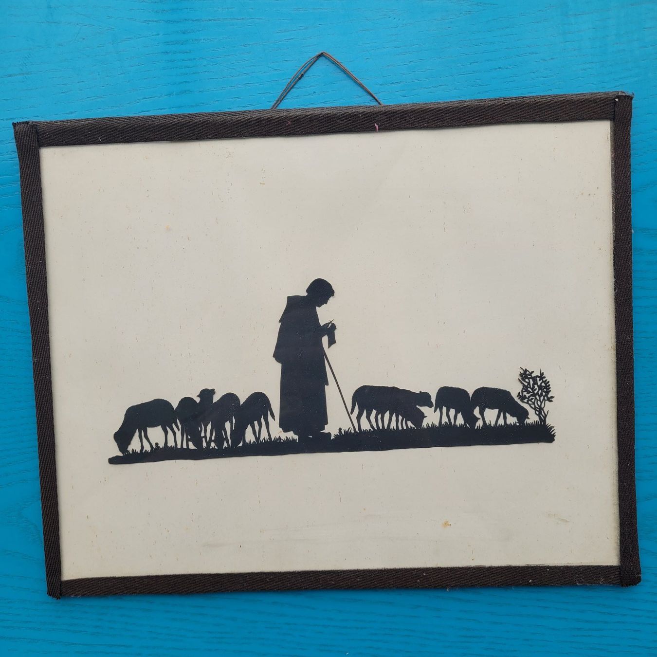 Grafica & Litografie: Scherenschnitt Bild mit Schäfer,Schafen im Rahmen- Antik – Usato da SCHÜBELBACH venduto da CoKaHa