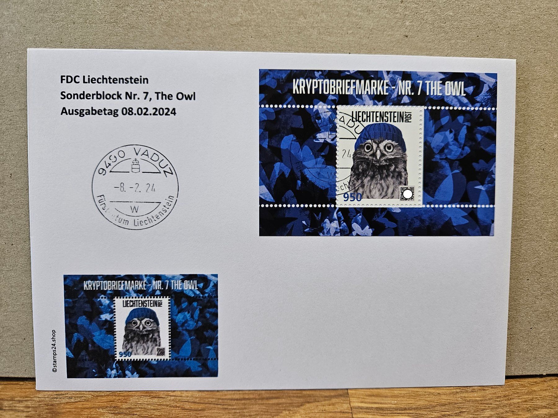 Alle Briefmarken: FDC Crypto-Stamp Nr. 7, The Owl, Violett – Gebraucht aus Rickenbach SO von Bytebull