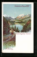 Litho St. Moritz, Panoramablick auf Ort 