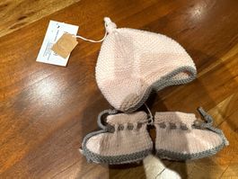 Baby Set Mütze und Finken handgestrickt rosa NEU