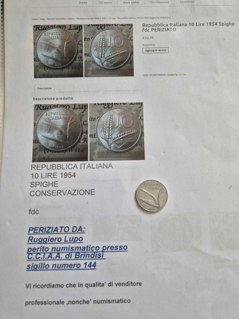Tutti le monete: münze 10 Lire  – Usato da Tennwil venduto da Ringo10
