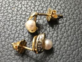 Gelb- und Weissgold Ohrstecker mit Perle