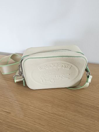Lacoste Leder Umhängetasche Creme Mint Logo Original