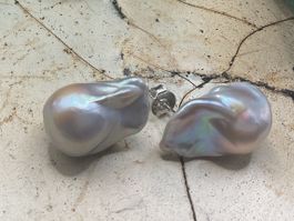 Wow, grosse Ohrstecker, Barockperlen mit Sterlingsilber