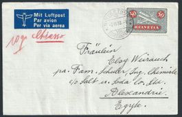 Flugpost Schweiz 1938 Winterthur Alexandrien Luftpost