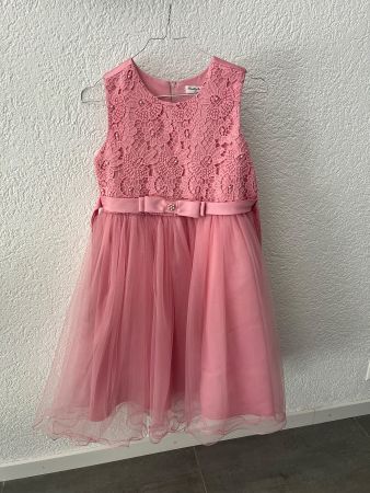 Robe de cérémonie rose, tulle et dentelle 10-12ans, parfait!