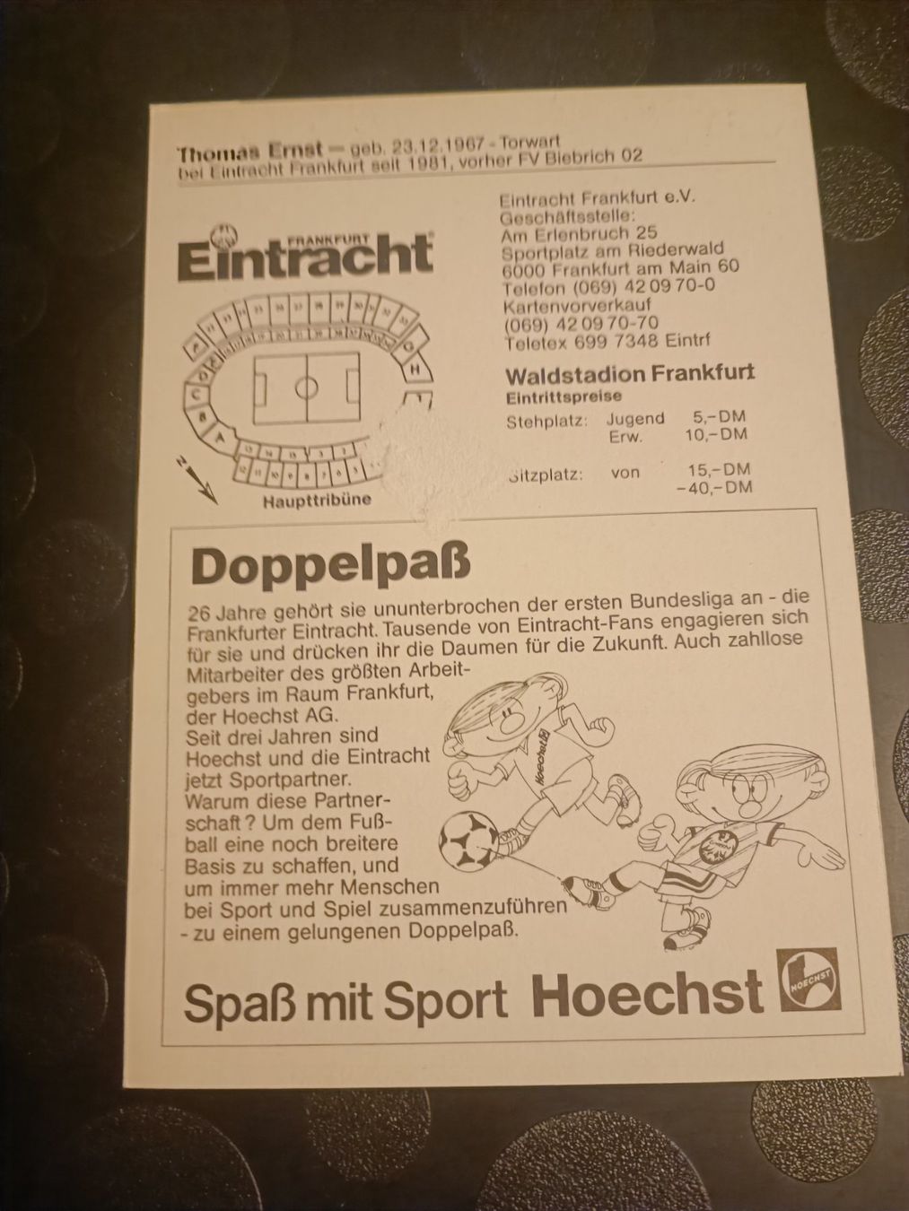 Autografi: Thomas Ernst - handsigniert - Eintracht Frankfurt – Usato da Menziken venduto da Artographs 1