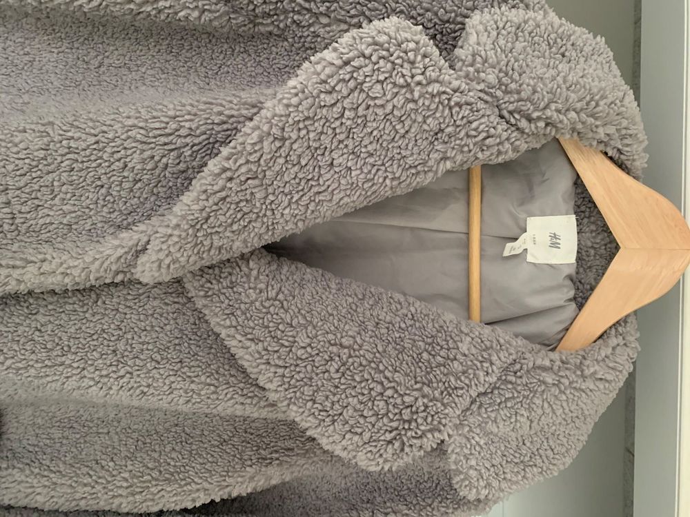 teddy mantel mit kapuze grau