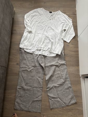 Damen Outfit Bluse und Hose grau weiss Grösse L neu