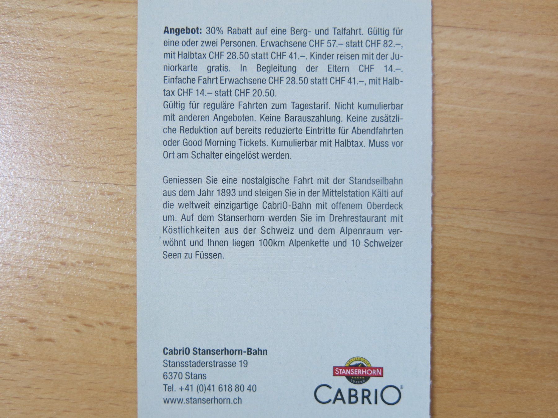 Gutscheine: 30% Rabatt Cabrio Stanserhorn – Neu und originalverpackt aus Sissach von kaupa 1