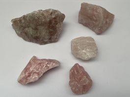 Rosenquarz Rohsteine Set 5 Stück