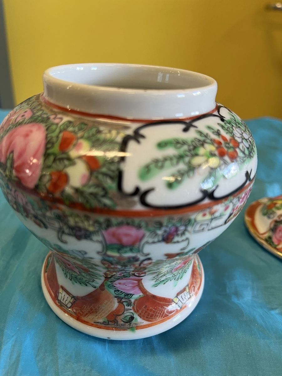 Zuckerdosen: Chinesische Rose Mandarin Zuckerdose mit Deckel antik – Gebraucht aus Strengelbach von RaenAntikDesign 6