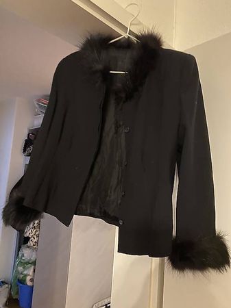 90s Noir Wool Blend Jacket with Fur Trim Wolljacke Blazer
